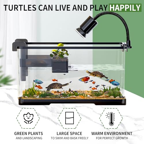 tuhaoking (Tank + Light + Filter + Filter Balls) Turtle Tank Kit, Turtle Tank Starter Kit,Bottom Drainage, Multi-Function Areas for Turtles, Crabs,Fishes, Amphibians,Reptiles. (21.65 x 12.28 x 12.28 Inch) New - Image 3