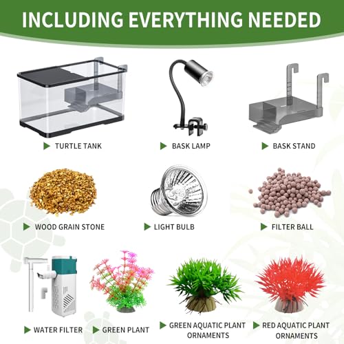 tuhaoking (Tank + Light + Filter + Filter Balls) Turtle Tank Kit, Turtle Tank Starter Kit,Bottom Drainage, Multi-Function Areas for Turtles, Crabs,Fishes, Amphibians,Reptiles. (21.65 x 12.28 x 12.28 Inch) New - Image 2