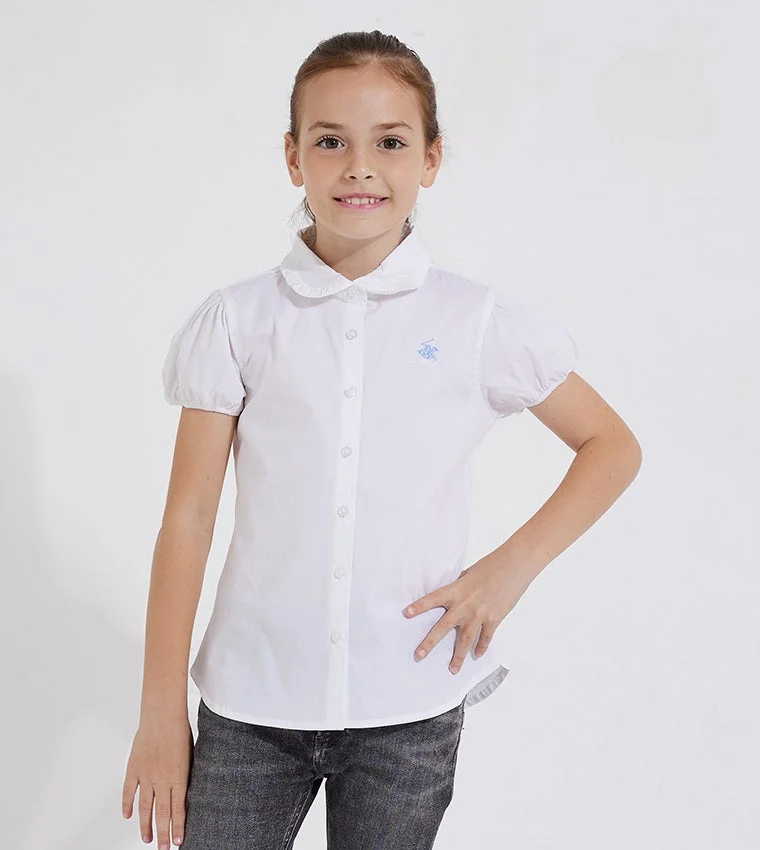 Girl’S Puff Sleeves Button Front Shirt
