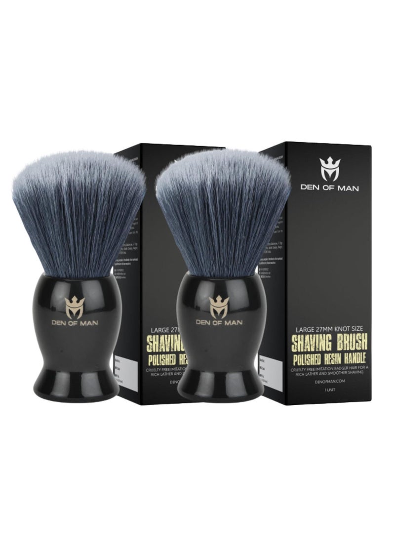 DEN OF MAN - Jumbo 27mm Knot Premium Cruelty Free Imitation Badger Hair Shaving Brush, Soft & Ultra Absorbent Bristles For Smooth Shave, Black Resin Handle(Pack of 2) - Image 1
