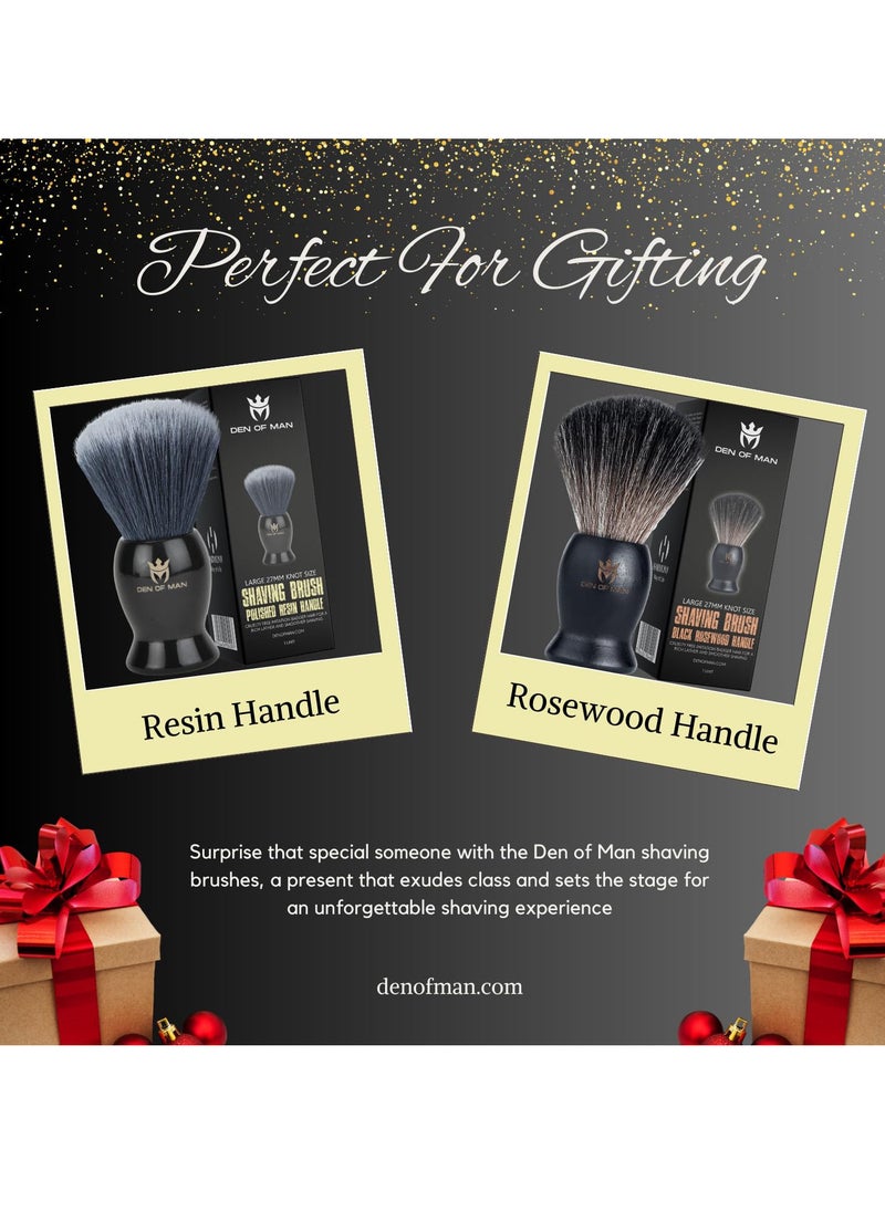 DEN OF MAN - Jumbo 27mm Knot Premium Cruelty Free Imitation Badger Hair Shaving Brush, Soft & Ultra Absorbent Bristles For Smooth Shave, Black Resin Handle(Pack of 2) - Image 1