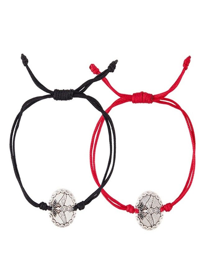 Needzo Holy Spirit Confirmation Bracelets with Dove Medal, Religious Keepsake Gifts, Red and Black Colors Included, 8 Inches Adjustable - Image 1