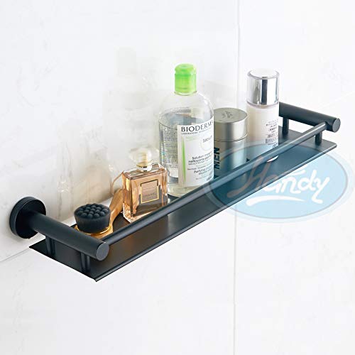 HANDY Stainless Steel Bathroom Shelf, 1 Tier Stainless Steel Shower Shelves Wall Mounted, Shower Storage, Matte Finish(Color- Matte Black - Size 16 x 5 inches) - Image 1