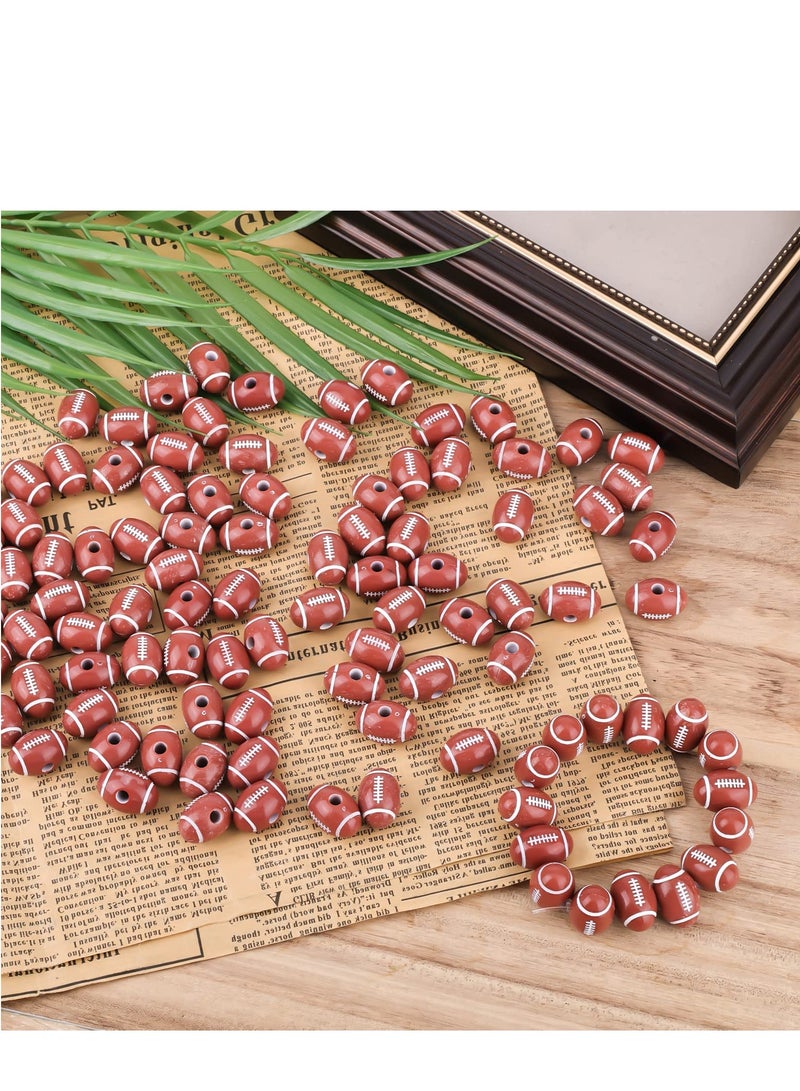Excefore 100pcs American Football Beads, 18mm Sport Goods Theme Rugby Acrylic Beads, DIY Bracelet Necklace Jewelry Keychains Making, with Crystal Elastic Rope and Scissors - Image 5