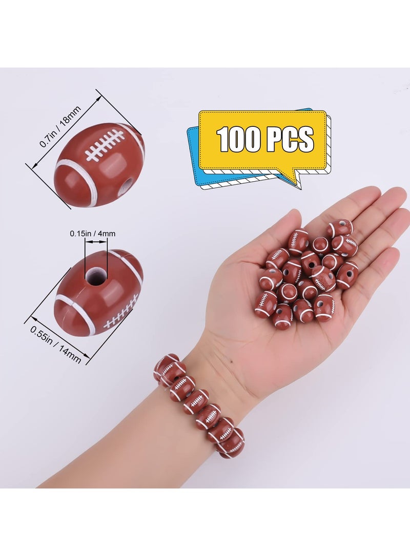 Excefore 100pcs American Football Beads, 18mm Sport Goods Theme Rugby Acrylic Beads, DIY Bracelet Necklace Jewelry Keychains Making, with Crystal Elastic Rope and Scissors - Image 2