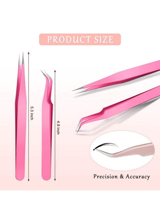 Mudder - 6 Pieces Eyelash Extension Tweezers Straight And Curved Tip Stainless Steel Tweezers Nippers Volume Lash Tweezers For Eyelash Extensions False Lash Application Tools (Colorful) - Image 1