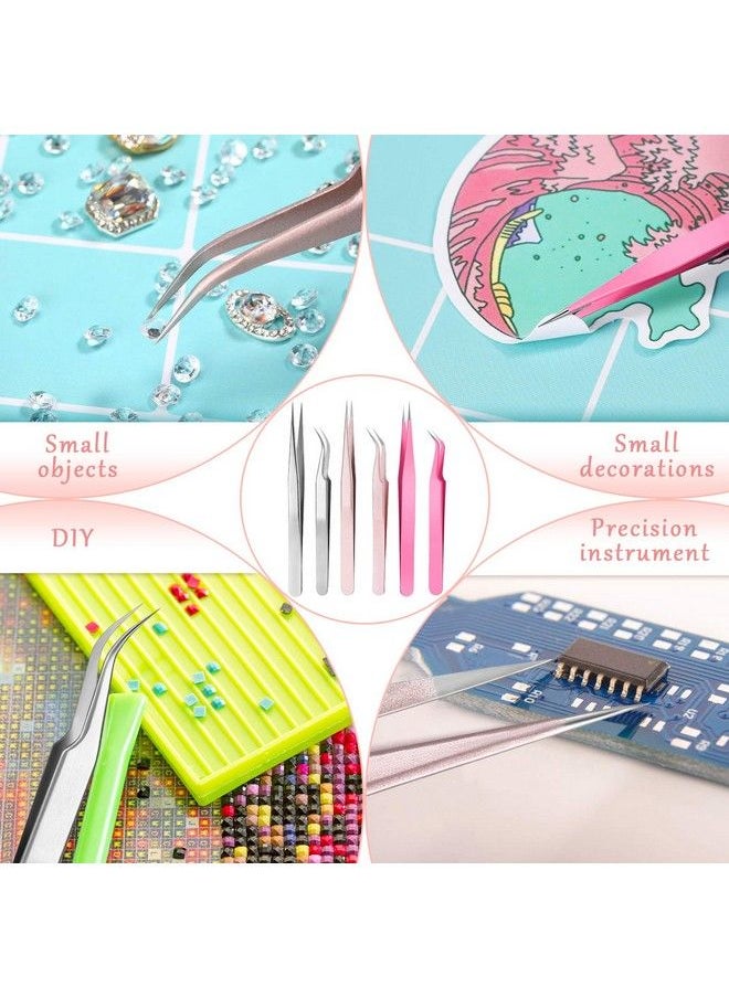 Mudder - 6 Pieces Eyelash Extension Tweezers Straight And Curved Tip Stainless Steel Tweezers Nippers Volume Lash Tweezers For Eyelash Extensions False Lash Application Tools (Colorful) - Image 1