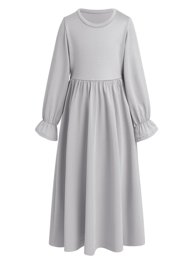 ODIZLI Infant Baby Girls Abaya Dress with Hijab Long Bell Sleeve Ruffle Dresses Eid Ramadan Dress For Baby Girl Milk Silk Clothes Prayer Dress Baby Girl Muslim Clothes Abayas Gray Solid 18-24 Months - Image 5
