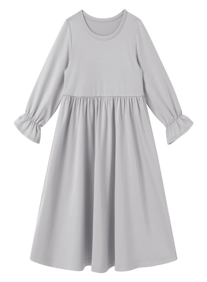 ODIZLI Infant Baby Girls Abaya Dress with Hijab Long Bell Sleeve Ruffle Dresses Eid Ramadan Dress For Baby Girl Milk Silk Clothes Prayer Dress Baby Girl Muslim Clothes Abayas Gray Solid 18-24 Months - Image 3