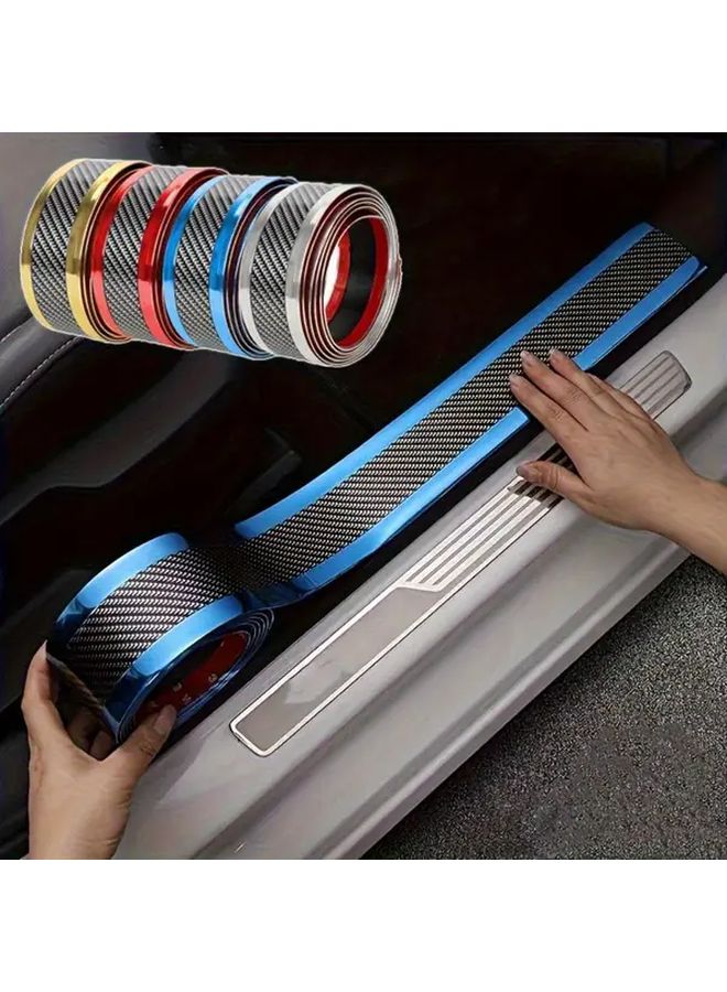 1.97 Inch Car Threshold Protection Strip Carbon Fiber Style Body Rearview Mirror Bumper Anti Scratch Sticker Blue Car Decoration Accessories - Image 1