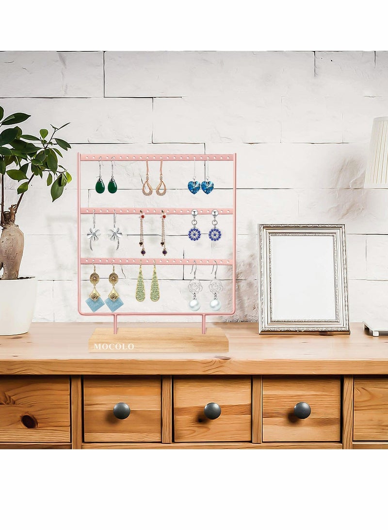 KASTWAVE Earring Organiser, Jewelry Stand, Earring Display Stand with Wooden Tray/Dish for Earrings Necklace Bracelet Rings, Earring Holder for Hanging Earrings - Image 5