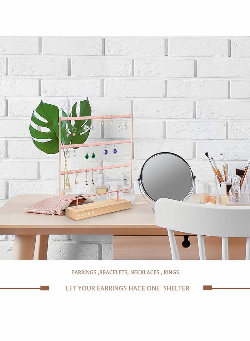 KASTWAVE Earring Organiser, Jewelry Stand, Earring Display Stand with Wooden Tray/Dish for Earrings Necklace Bracelet Rings, Earring Holder for Hanging Earrings - Image 3