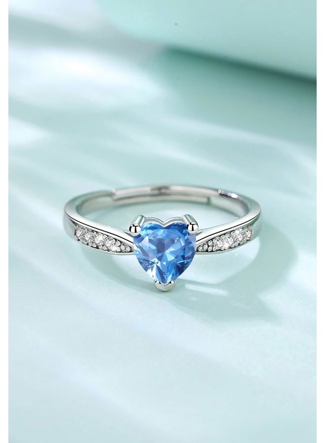 VITO 925 Sterling Silver Birthstone Rings for Women Girls Adjustable Open Heart Cubic Zirconia 12 Months Birthstone Ring Jewelry Valentine's Day Mother Wife Daughter Silver Zircon CZ - Image 2