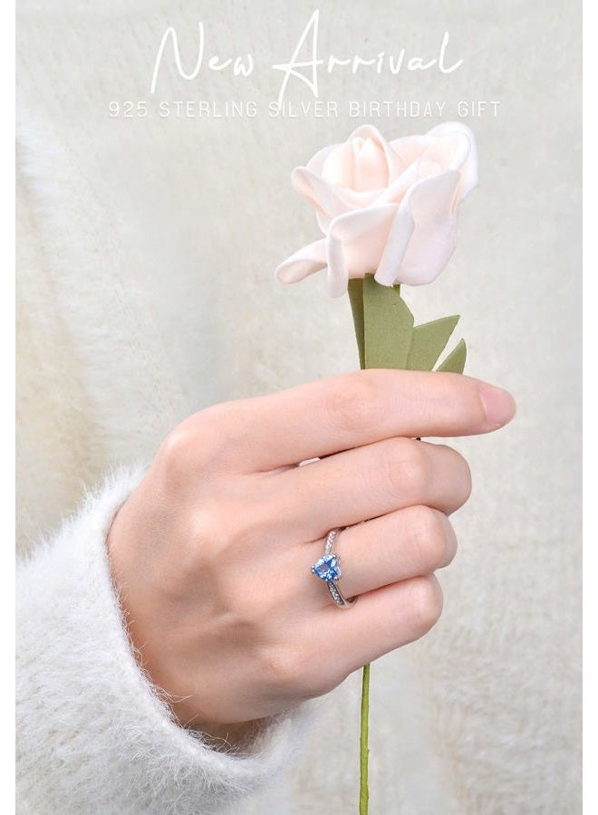 VITO 925 Sterling Silver Birthstone Rings for Women Girls Adjustable Open Heart Cubic Zirconia 12 Months Birthstone Ring Jewelry Valentine's Day Mother Wife Daughter Silver Zircon CZ - Image 5