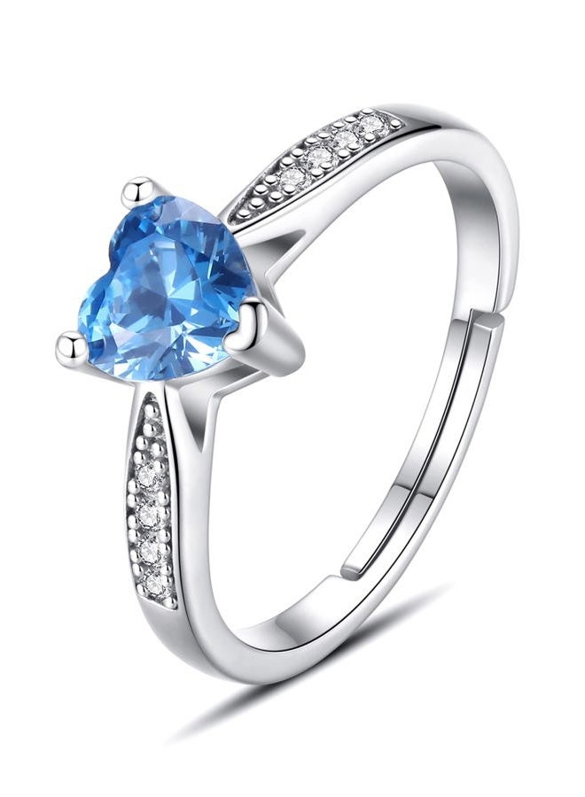 VITO 925 Sterling Silver Birthstone Rings for Women Girls Adjustable Open Heart Cubic Zirconia 12 Months Birthstone Ring Jewelry Valentine's Day Mother Wife Daughter Silver Zircon CZ - Image 1