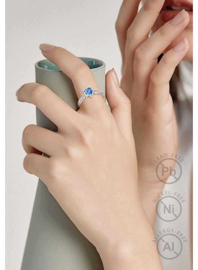 VITO 925 Sterling Silver Birthstone Rings for Women Girls Adjustable Open Heart Cubic Zirconia 12 Months Birthstone Ring Jewelry Valentine's Day Mother Wife Daughter Silver Zircon CZ - Image 4
