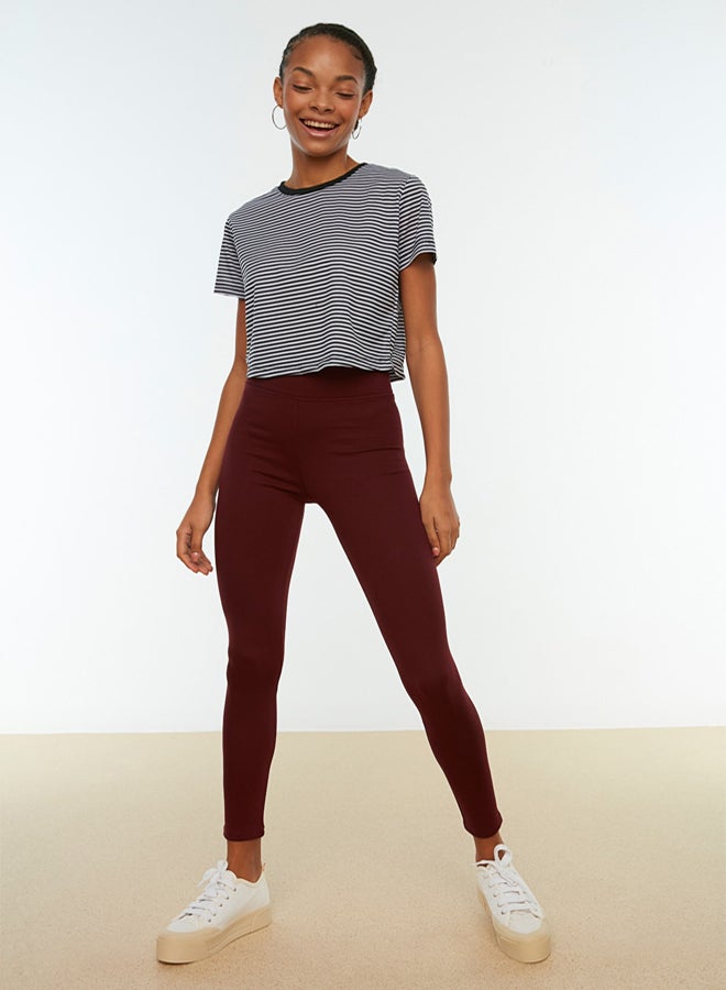 trendyol Claret Red Elastic Waist Elastic Knitted Leggings - Image 2