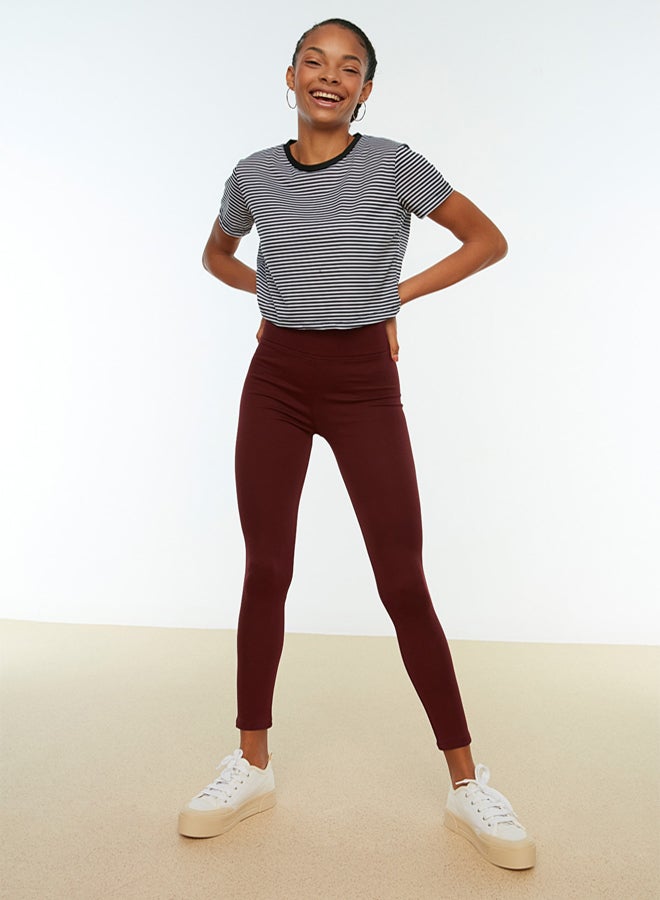 trendyol Claret Red Elastic Waist Elastic Knitted Leggings - Image 4