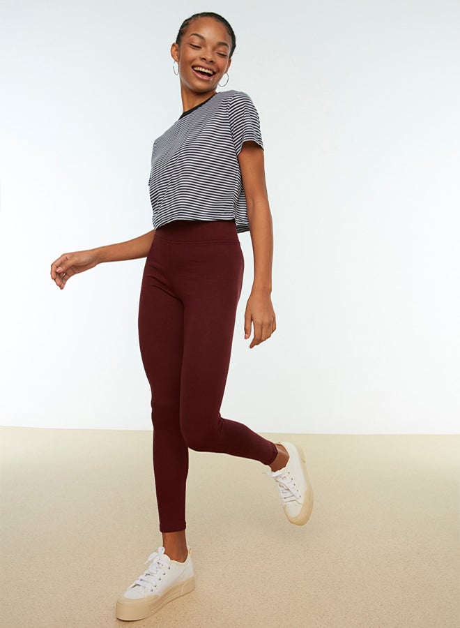 trendyol Claret Red Elastic Waist Elastic Knitted Leggings - Image 3