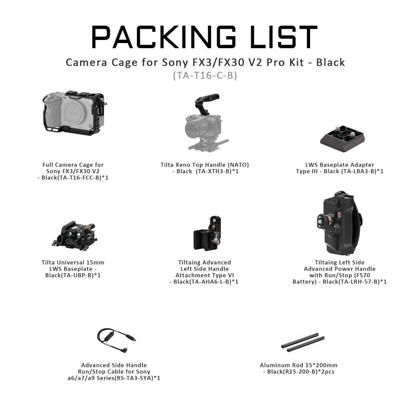 Tilta Tilta FX3 FX30 Cage, Full Camera Cage Compatible with Sony FX3/FX30 Pro Kit with HDMI Cable Clamp, Top Handle, Left Side Advanced Power Handle and 15mm LWS Baseplate - Black TA-T16-C-B  - Image 2