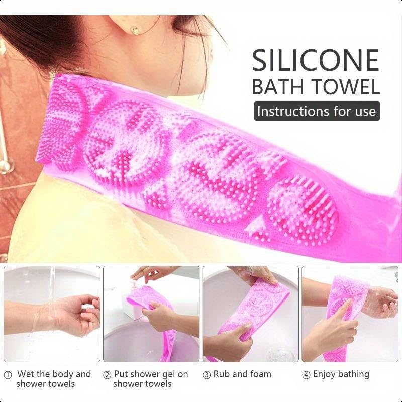 FIGMENT Silicone Body Back Scrubber - Blue Double Side Bathing Brush for Skin Deep Cleaning Massage | Dead Skin Removal Exfoliating Belt for Shower| Back Body Scruber - Image 4