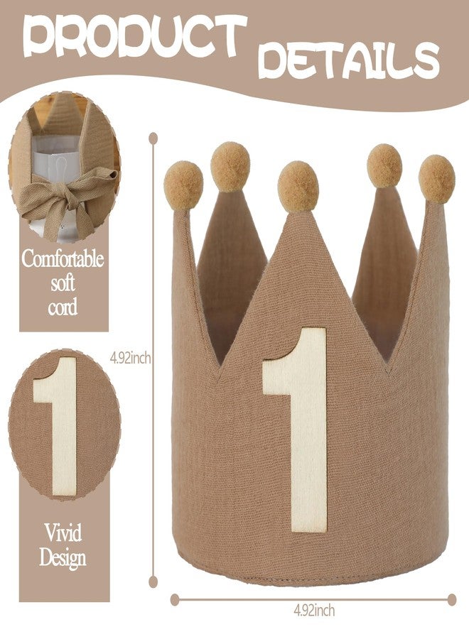 DCJHFJ Handmade Crown Hat 1st Birthday For Baby Boy Girl First Birthday Party Decoration 1st Brown Headband - Image 4