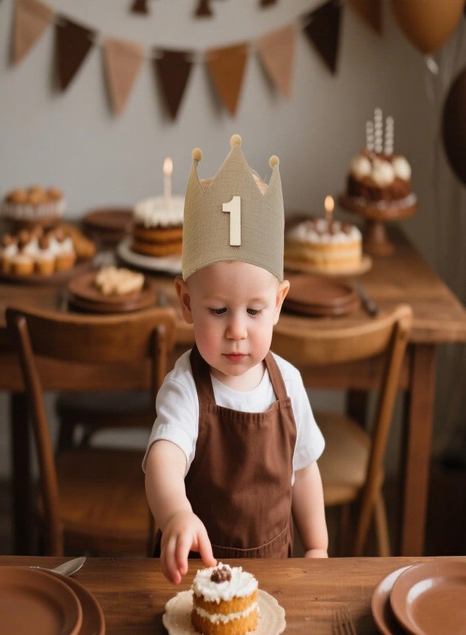 DCJHFJ Handmade Crown Hat 1st Birthday For Baby Boy Girl First Birthday Party Decoration 1st Brown Headband - Image 2