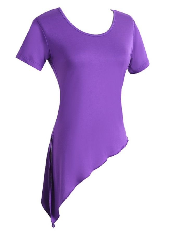 Loquat Women's Dance Practice Clothes With Irregular Split Tops And Short Sleeves 