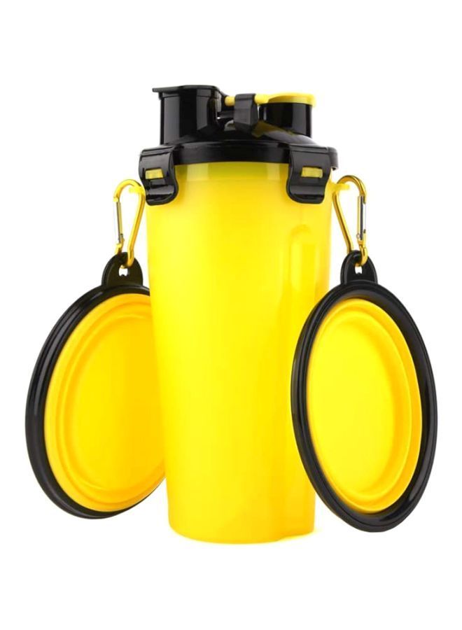 NIBEMINENT Portable Water Bottle With Dispenser Bowl Yellow/Black - Image 1
