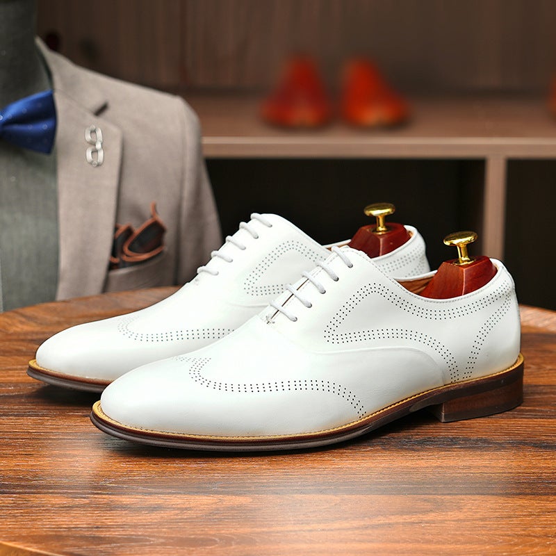 Elegant Brogue Carved Mens Leather White Wedding Groomsmen Business Casual Shoes White