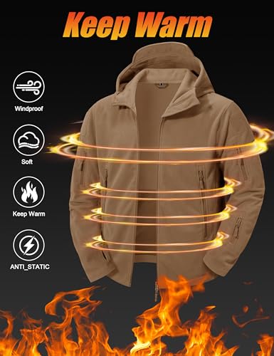 CRYSULLY Men Autumn Winter Mountain Climbing Hunting Travelling Hoodie Ripstop Fleece Jacket Brown - Image 2