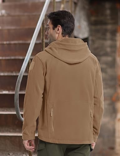 CRYSULLY Men Autumn Winter Mountain Climbing Hunting Travelling Hoodie Ripstop Fleece Jacket Brown - Image 4