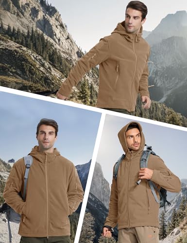 CRYSULLY Men Autumn Winter Mountain Climbing Hunting Travelling Hoodie Ripstop Fleece Jacket Brown - Image 5