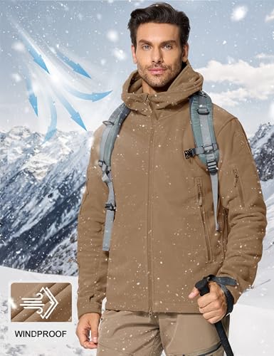 CRYSULLY Men Autumn Winter Mountain Climbing Hunting Travelling Hoodie Ripstop Fleece Jacket Brown - Image 3