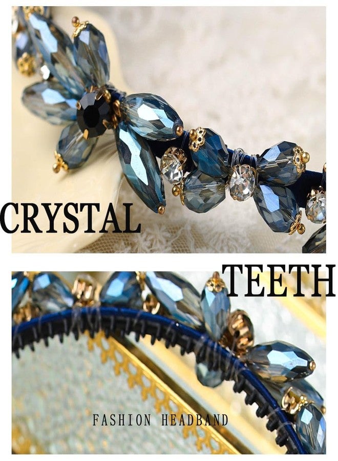 Firuilo Rhinestones Headband Sparkly Crystal Flower Hairbands Blue Beaded Headpieces Holiday Costume Hair Accessories for Women - Image 3