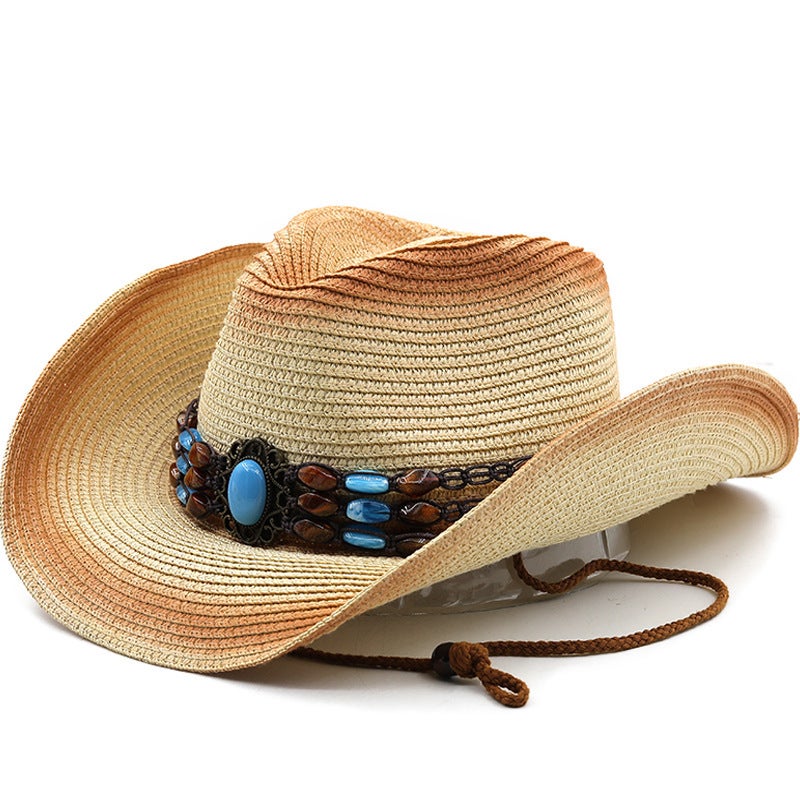 Straw Fedora Hat Unisex British Wide Brim Summer Beach Sun Hat - Image 1