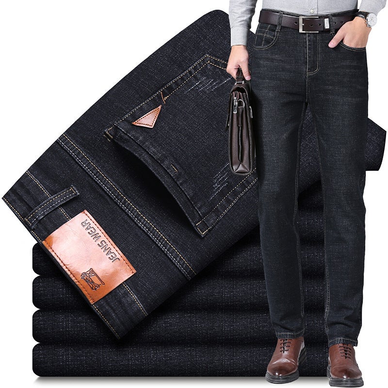 2025 New Mens Jeans Spring and Autumn Loose Straight Trousers Youth Popular Casual Stretch Boys Pants 008-1 # Black 