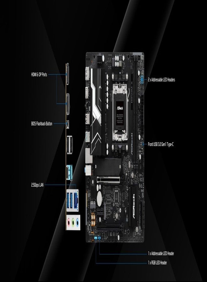 أسروك لوحة أم ASRock B850M-X R2.0 AM5 Micro-ATX: تدعم معالجات AMD Ryzen 9000/8000/7000 | ذاكرة DDR5 بتردد 8200+ مع إمكانية كسر السرعة | منفذ PCIe 5.0 M.2 | منفذ LAN بسرعة 2.5 جيجابت | منفذ USB 3.2 من النوع C | منفذ HDMI/DP - Image 3