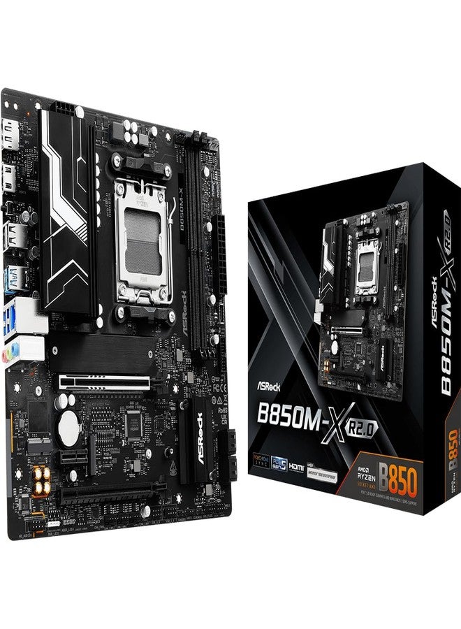 أسروك لوحة أم ASRock B850M-X R2.0 AM5 Micro-ATX: تدعم معالجات AMD Ryzen 9000/8000/7000 | ذاكرة DDR5 بتردد 8200+ مع إمكانية كسر السرعة | منفذ PCIe 5.0 M.2 | منفذ LAN بسرعة 2.5 جيجابت | منفذ USB 3.2 من النوع C | منفذ HDMI/DP - Image 1