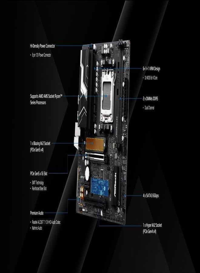 أسروك لوحة أم ASRock B850M-X R2.0 AM5 Micro-ATX: تدعم معالجات AMD Ryzen 9000/8000/7000 | ذاكرة DDR5 بتردد 8200+ مع إمكانية كسر السرعة | منفذ PCIe 5.0 M.2 | منفذ LAN بسرعة 2.5 جيجابت | منفذ USB 3.2 من النوع C | منفذ HDMI/DP - Image 5