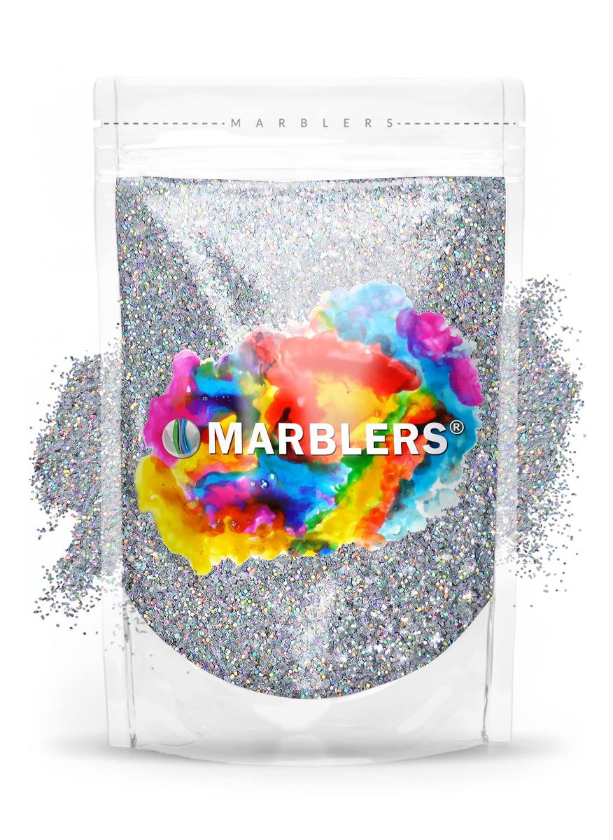 MARBLERS - MARBLERS Holographic Glitter [Holo Silver] 3oz (85g) | Fine | Non-Toxic, Vegan, Cruelty-Free | Face, Body, Eyeshadow, Hair, Festival, Party Makeup | Nail Art, Polish | Resin, Tumbler, Slime, Craft - Image 1