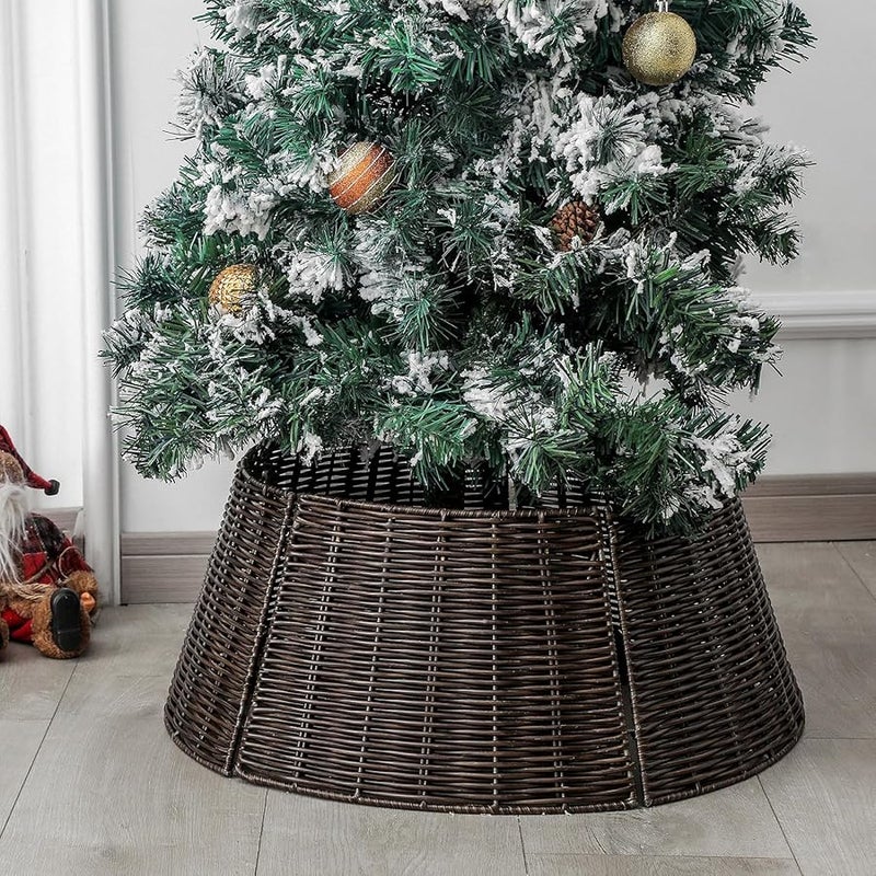 Brown Red 4 Piece Woven Christmas Tree Skirt Sturdy Rattan For Festival Decor - Image 4