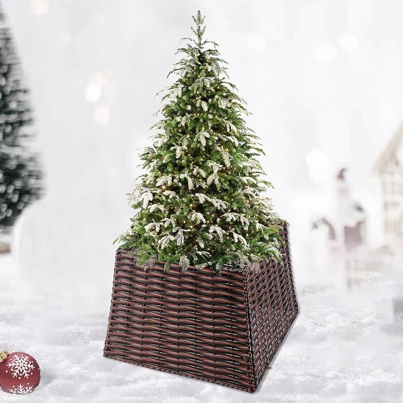 Brown Red 4 Piece Woven Christmas Tree Skirt Sturdy Rattan For Festival Decor - Image 3