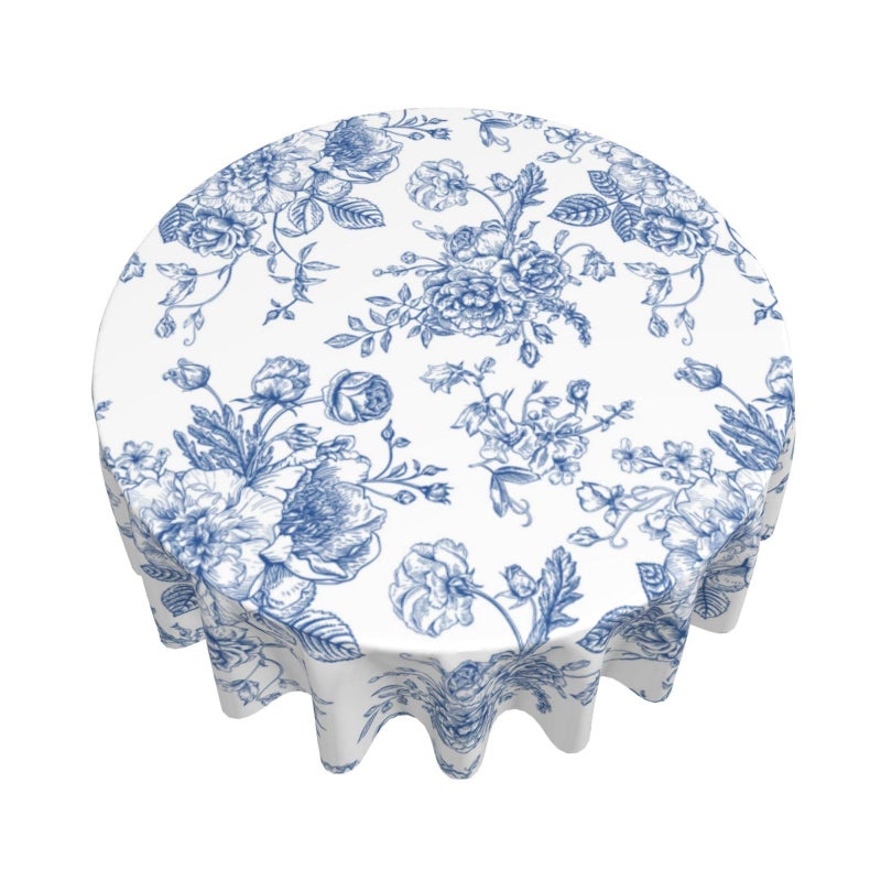 GOLIANDA Blue Floral Tablecloth 70 Inch Round Blue and White Chinoiserie Flower Table Cloth Spring Decorations Polyester Stain Resistance Blue Round Table Cover for Party Picnic Kitchen Decor Outdoor - Image 5
