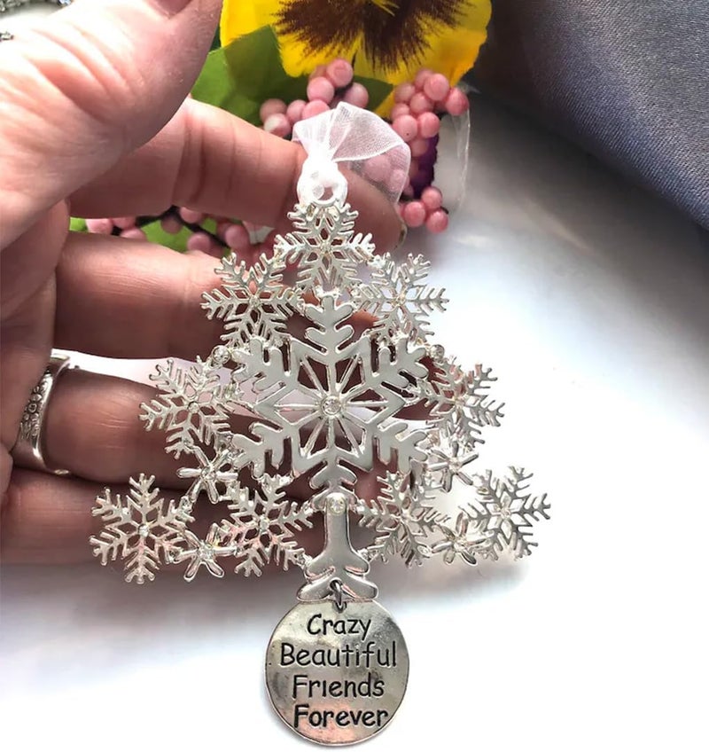 klarako Love for Friend/Family/Neighbors Gift Decoration, Crazy Beautiful Friend Christmas snowflake Decoration, Christmas Tree Metal Hanging Ornaments with Blessing Inscription, Friends Forever Ornament (#3) - Image 5