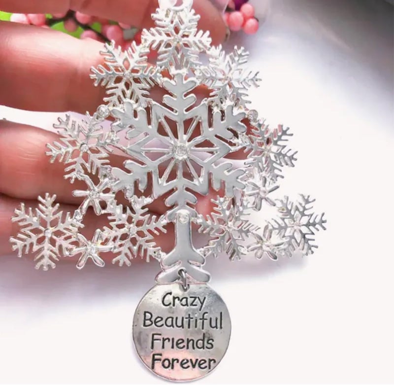 klarako Love for Friend/Family/Neighbors Gift Decoration, Crazy Beautiful Friend Christmas snowflake Decoration, Christmas Tree Metal Hanging Ornaments with Blessing Inscription, Friends Forever Ornament (#3) - Image 2