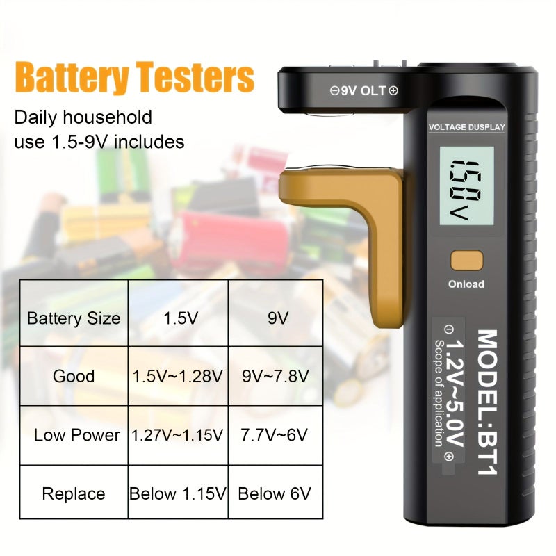 مقياس البطارية العالمي 1 قطعة لفحص بطاريات AAA، AA، C، D، 9V، 1.5V، بطاريات الأزرار - Image 3