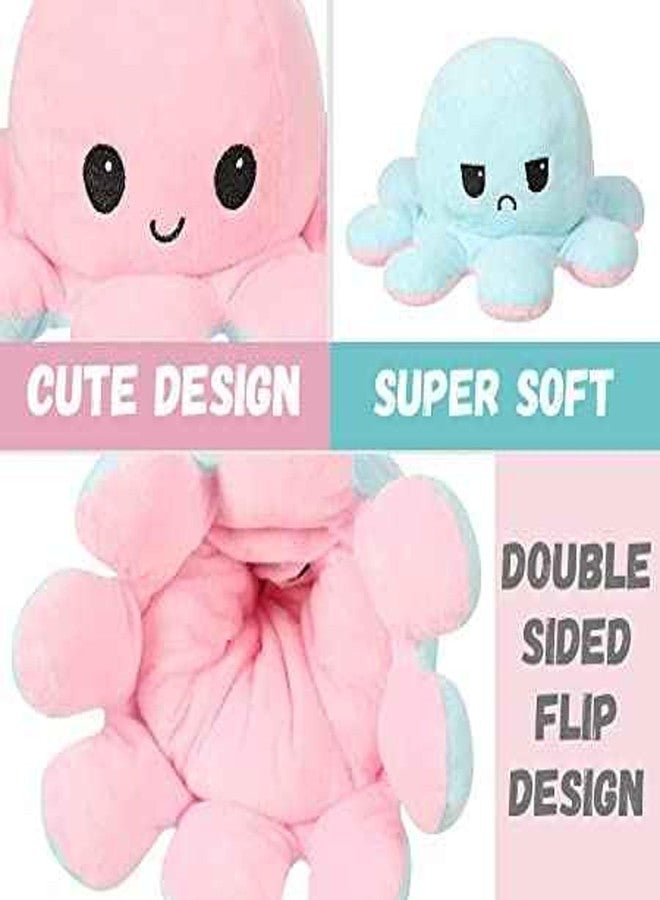 DearJoy Reversible Happy and Sad Octopus Soft Toy Blue Pink - 17cm - Image 3
