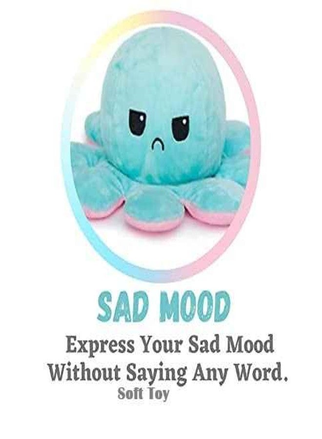 DearJoy Reversible Happy and Sad Octopus Soft Toy Blue Pink - 17cm - Image 4