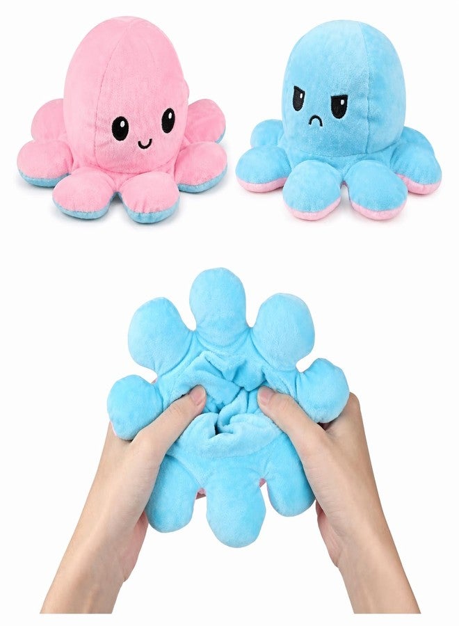 DearJoy Reversible Happy and Sad Octopus Soft Toy Blue Pink - 17cm - Image 1